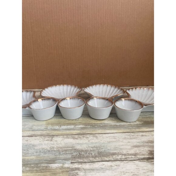 4 X Vintage Arnart 5th Ave Shell Seafood Plates w/ Sauce Cup – Hand Painted MCM - Picture 5 of 13